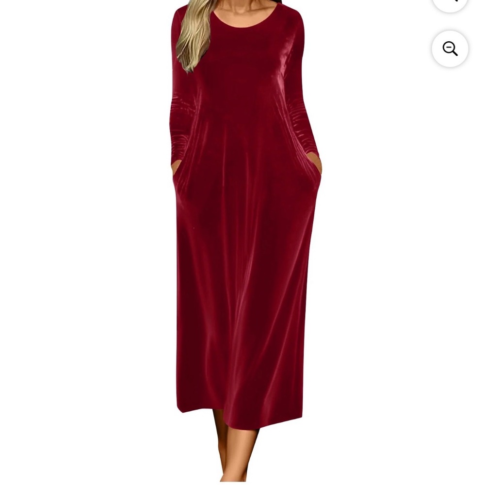 Elegant Red Long Velvet Sleeve Dress